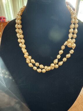 Gold Pearl-Effect Double Strand Necklace - Women Jewelry